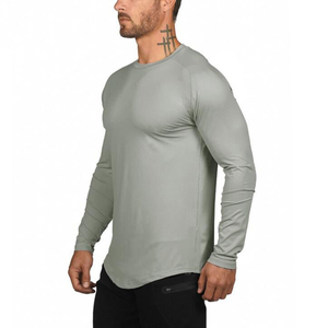 T-shirt Homme Col Rond Manches Longues Coupe Musclée Ourlet Courbé Blanc Uni Simple Tendance Qualité Supérieure Vente en Gros pour l'Extérieur - Product Image 4