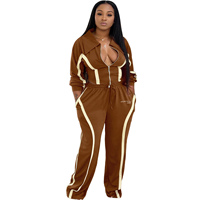 Ensembles pour femmes, mode européenne et américaine, ensemble deux pièces pour femmes, nouveau produit - Ensemble à col zippé avec empiècements rayés et couleurs contrastées