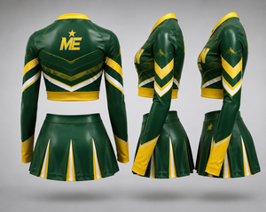 Conjunto de Uniforme de Porristas Malvan Enterprises 2026 de Moda, Top Corto de Manga Larga y Minifalda Verde y Amarilla para Adultos, de Poliéster - Product Image 2
