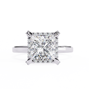 Bague moderne avec halo de diamants de laboratoire taille princesse de 2,00 ct, galerie décorative et bande en or jaune 18 carats poli - Product Image 3