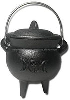 Brûleur d'encens indien artisanal en fonte, motif triple lune en relief, pour bâtonnets d'encens et charbon, boîte de méditation, Automne Printemps
