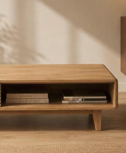 Mid Century Modern Farmhouse <b>Coffee</b> <b>Table</b> with Storage <b>Walnut</b> Wood Living Room Furniture Fluted Design - Product Image 4