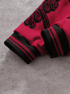 Chaqueta Varsity Letterman para Hombre, Negra y Roja, con Cierre de Broches, Bordada, Estilo Urbano, Chaqueta Bomber - Product Image 6