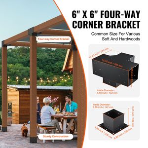 Kit Staffe Angolari Rinforzate a 4 Vie 6FT X 6FT per Lavori in Legno Fai-da-te, Base per Palo, Facile Installazione per Pergola Gazebo Padiglione, 4 Pezzi - Product Image 2