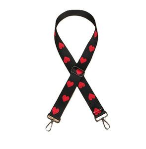 Sangle en tissu noir et rouge avec cœurs rouges, boucle réglable, accessoire de sac style doux - Product Image 1