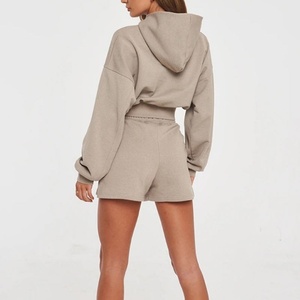 <b>Women</b> 2 Piece Hoodie <b>Shorts</b> Set Solid Color Casual Loose Fit Spandex Sweatshirt Pocket <b>Knee</b> <b>Length</b> Winter High Street Breathable - Product Image 5
