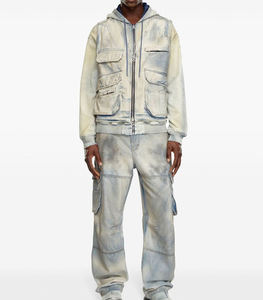 Men's Oversized Vest and Pants Set | Multi-Pocket Woven Denim Utility Gear | Casual Spring Autumn Quick Dry <b>Suit</b> - Product Image 2