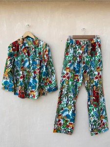 Indian Cotton Pajama Set: Floral Print Women's <b>PJs</b> - Product Image 1