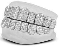 Ensemble complet de luxe Grillz Hip Hop glacé, avec sertissage carré invisible en grappe, finition perle d'eau douce et moissanite, personnalisé, plaqué rhodium 925