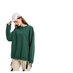 เสื้อสเวตเชิ้ตคอกลมโอเวอร์ไซส์สำหรับผู้หญิง สีพื้น แขนยาว ผ้าฝ้ายถัก 100% ระบายอากาศได้ดี สไตล์ฤดูใบไม้ร่วง - Product Image 5
