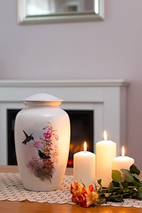 Urna Funeraria de Esmalte Blanco con Colibrí Impreso, Urna Conmemorativa Personalizada para Entierro de Adultos - Product Image 6