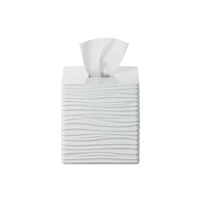 Élégant couvercle de boîte à mouchoirs blanc texturé ondulé pour la décoration de salle de bain de style côtier – Support de mouchoirs carré blanc brillant moderne à motif vague - Product Image 1