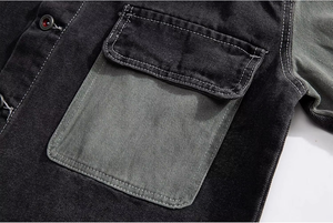 เสื้อแจ็คเก็ตยีนส์ผ้าแคนวาสสีดำคุณภาพดีสำหรับผู้ชายจาก MKB Enterprises สไตล์วินเทจ สตรีทแวร์ แขนยาว คอตั้ง มีกระเป๋าหน้า แบบ 3 มิติ - Product Image 3