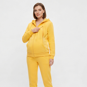 Conjunto de Sudadera con Capucha y Pantalones de Chándal de Forro Polar Grueso de 450 g/m² para Maternidad de Invierno con Cremallera para Lactancia para Mujer - Product Image 3