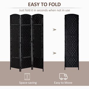 Portable 6FT Tall 3-Panel <b>Folding</b> Privacy <b>Screen</b> Wicker Weave Room Divider for Bedroom Home Office Partition Wall for Home - Product Image 4