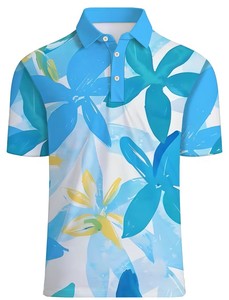 Men's Teal Floral Print Button Front Casual Breathable Jersey Knitted Digital Printed Cotton Short Sleeve Shirt - Product Image 2