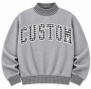 Sudadera Personalizada con Cuello Redondo y Estampado a Cuadros, Corte Regular, Unisex, Informal, para Invierno, Gris, 100% Algodón Ecológico, Bordada - Product Image 1