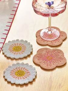 Handmade Seed <b>Bead</b> Embroidery Classic Boho Design Eco-Friendly Durable Mug <b>Coaster</b> Glass Holder Cup Mat Tea Coffee Beverage - Product Image 4