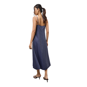 Women Sleeveless Denim Midi Dress Button Front Casual Cotton Summer Wear OEM ODM Wholesale - Product Image 2