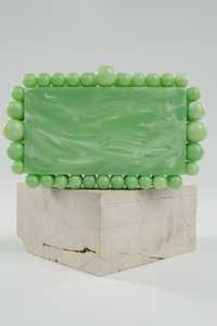 Pochette de soirée en résine marbrée vert menthe faite à la main, avec bordure perlée, sac de soirée en acrylique, sacs à main pour mariages et bals de promo, artisanat en résine - Product Image 6
