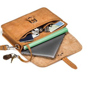 Classic Vintage Fashion Casual Single Shoulder <b>Crossbody</b> <b>Bag</b> Genuine Leather Business Men's <b>Messenger</b> <b>Bag</b> Button Chains Logo - Product Image 2
