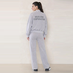 Ensemble de survêtement en polaire gris pour femme Moto End Corporation, manches longues, fermeture éclair, vêtements décontractés, toutes saisons, coupe ample - Product Image 5