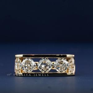 Anillo de Diamantes con Esmeralda Cultivada en Laboratorio con Corte Cojín para Hombre, Oro Sólido de 14K, Esmeralda de Aspecto Natural, Joyería Fina, Anillo de Lujo, Regalo - Product Image 1