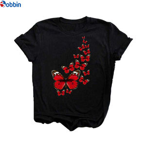 Camiseta de mujer estilo dulce con estampado de rosas y mariposas, holgada, transpirable, con estampado gráfico de manga corta, talla grande - Product Image 2