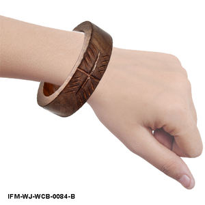 Handmade Hand Carved Dark <b>Wood</b> <b>Bangle</b> Bracelet Curved African Style Ethnic Bohemian Wristband Jewelry - Product Image 3