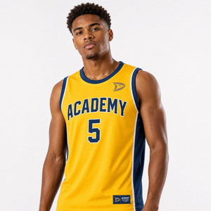 Academy Basketball Jersey Yellow Navy Sublimated Moisture Wicking Tank <b>Top</b> Adult Unisex All Seasons - Product Image 4