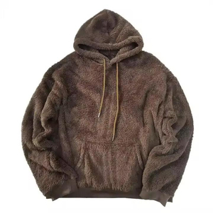 Sweat à capuche oversize en polaire, couleur unie, décontracté pour l'hiver, coupe classique, en tricot sherpa 100% laine - Product Image 3