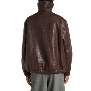 Chaqueta de cuero de oveja marrón personalizada para mujer, de cuero genuino, corte holgado, hombros caídos, cremallera oculta, botones a presión, bolsillos con ribete. - Product Image 2