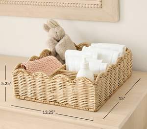 Panier à couches en osier festonné, fait main, tissé naturellement, organisateur de rangement pour bébé, fournisseur d'exportation en gros d'usine - Product Image 1