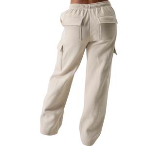 <b>Women's</b> <b>Beige</b> <b>Cargo</b> Sweatpants Relaxed Fit Soft Fleece Jogger Pants with Side <b>Cargo</b> Pockets Casual Training Activewear - Product Image 2