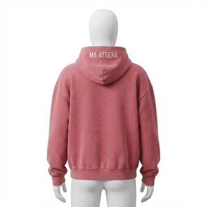 Sweat-shirt à capuche en molleton rose poudré délavé pour femme, avec poche kangourou, coupe oversize, style streetwear décontracté - Product Image 4
