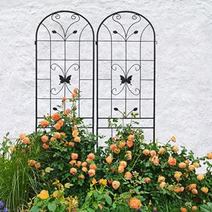 Set di 4 tralicci da giardino in metallo antiruggine neri da 220 cm x 50 cm per piante rampicanti, supporto per fiori da esterno - Product Image 6