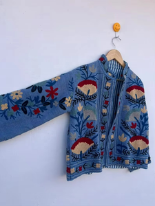 Veste matelassée coupe-vent respirante brodée de fleurs vintage faite à la main |   Manteau réversible automne/hiver |   Coton écologique - Product Image 2