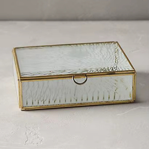 Elegant Metal And Glass Trinket Jewelry <b>Box</b> With Hinged Lid For Storing Rings Bracelets And <b>Earrings</b> - Product Image 1