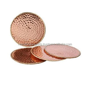 Hammered Copper <b>Coasters</b> | Handmade <b>Coasters</b> With Padded <b>Cork</b> Protection for Drinks, Beverages - Product Image 2