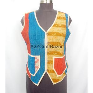 100% Cotton Breathable Floral Printed <b>Kantha</b> Waistcoat Women Handmade Unique Spring Summer Autumn Winter Sleeveless Vest Button - Product Image 5