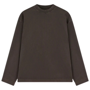 T-shirt à manches longues pour homme, en coton, couleur marron délavé, col rond, style streetwear décontracté, look vintage doux - Product Image 1