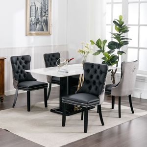 Sedia da pranzo contemporanea in legno massello con rivestimento in velluto PU e finiture con borchie - Product Image 3