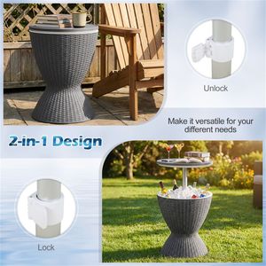 Tavolino da esterno grigio con contenitore per ghiaccio da 8 galloni, effetto rattan, 2 altezze regolabili, con tappo di scarico - Product Image 4