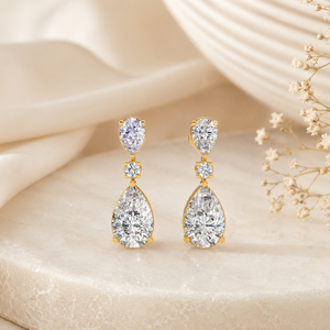 Pendientes de Oro de 10K con Diamantes Cultivados en Laboratorio |   Diseño de doble dije con corte de pera de 6 piezas |   Joyería Fina de Lujo para Bodas con Claridad VVS-VS - Product Image 2