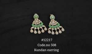 Pendientes Colgantes Kundan 12217, Pendientes con Dijes de Esmalte Chapados en Oro, Piedra Tallada en Forma de Pera, Joyería Kundan para Bodas y Fiestas - Product Image 2