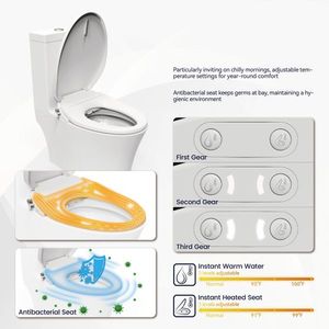 Siège de toilette intelligent électrique à double mode de commande avec siège chauffant réglable, buse de bidet portable, siège de toilette intelligent allongé - Product Image 3