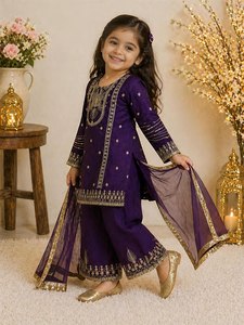 Conjunto de Salwar Kameez Bordado para Niñas con Dupatta, Ropa Tradicional para Fiestas Infantiles, Estilo Indio-Pakistaní - Product Image 2
