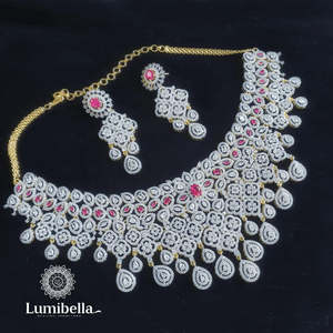 Bridal Wedding Choker Necklace with Zircon and 18K Gold Plated - Product Image 1