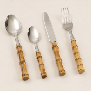 Juego de Cubiertos de Bambú de la Mejor Calidad, Cubertería de Acero Inoxidable, Vajilla Rústica de Lujo para el Hogar, Hoteles y Eventos - Product Image 3