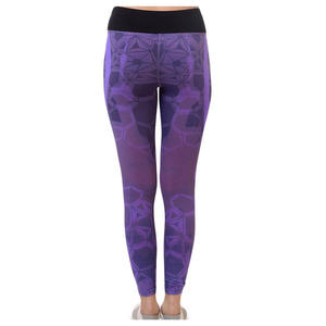 Leggings VYRRA taille mi-haute, longueur intégrale, extensibles, respirants, pour femme, avec empiècements en maille, violet et noir - Product Image 4